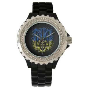 Ukrainisches Emblem trident tryzub zerstreut Herze Armbanduhr