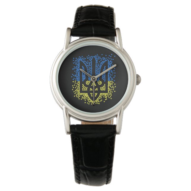 Ukrainisches Emblem trident tryzub zerstreut Herze Armbanduhr (Vorderseite)