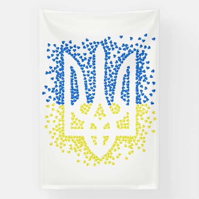 Ukrainisches Emblem trident tryzub zerstreut Herze Banner (Vertikal)