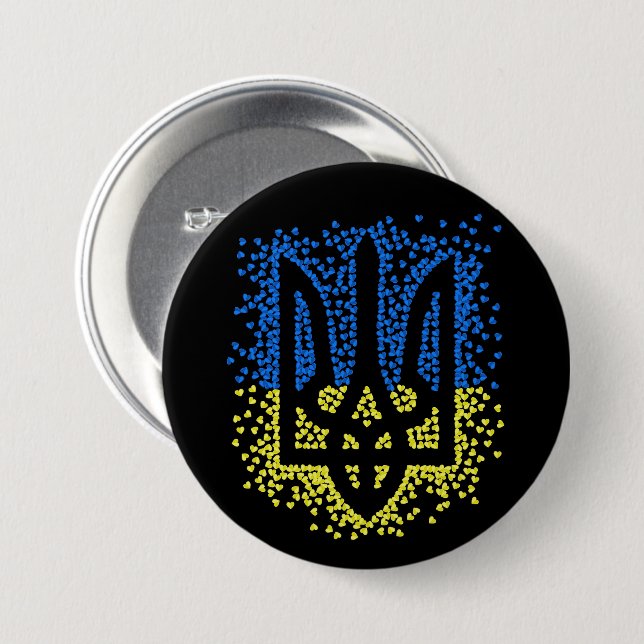 Ukrainisches Emblem trident tryzub zerstreut Herze Button (Vorne & Hinten)