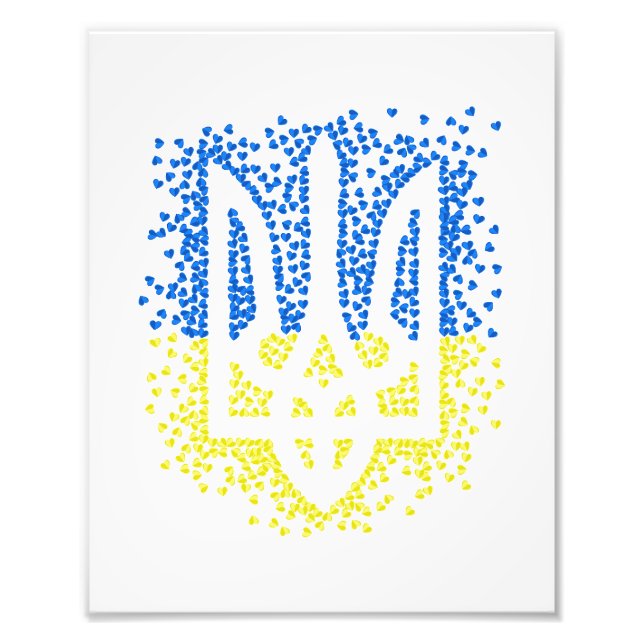 Ukrainisches Emblem trident tryzub zerstreut Herze Fotodruck (Vorne)