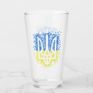 Ukrainisches Emblem trident tryzub zerstreut Herze Glas
