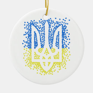Ukrainisches Emblem trident tryzub zerstreut Herze Keramik Ornament