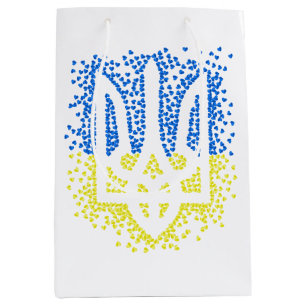 Ukrainisches Emblem trident tryzub zerstreut Herze Mittlere Geschenktüte