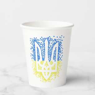 Ukrainisches Emblem trident tryzub zerstreut Herze Pappbecher
