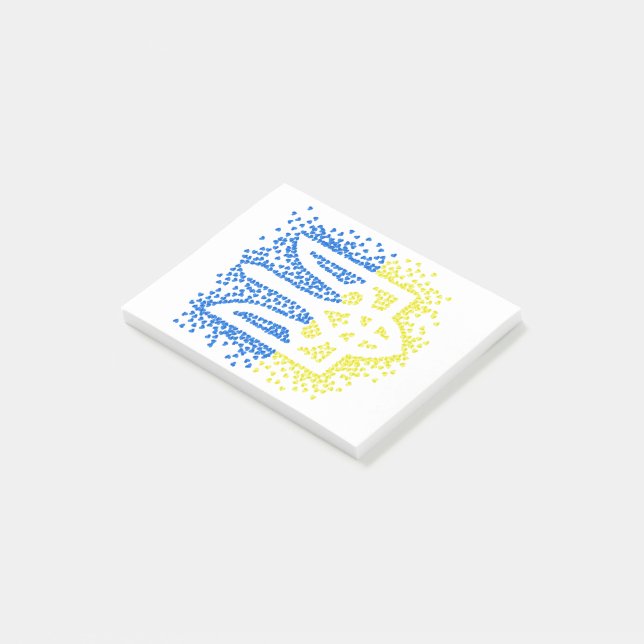 Ukrainisches Emblem trident tryzub zerstreut Herze Post-it Klebezettel (angewinkelt)
