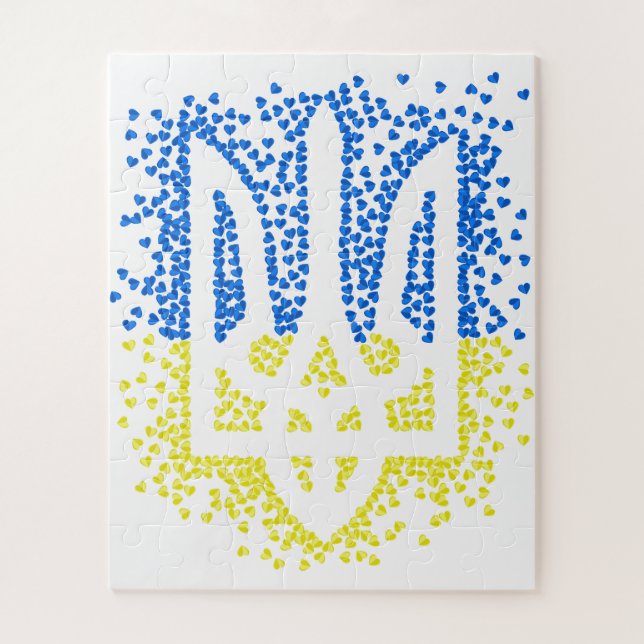 Ukrainisches Emblem trident tryzub zerstreut Herze Puzzle (Vertikal)