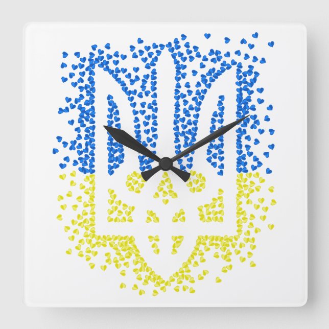 Ukrainisches Emblem trident tryzub zerstreut Herze Quadratische Wanduhr (Vorderseite)