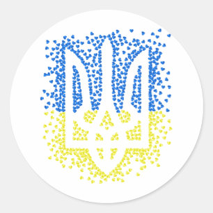 Ukrainisches Emblem trident tryzub zerstreut Herze Runder Aufkleber