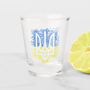 Ukrainisches Emblem trident tryzub zerstreut Herze Schnapsglas