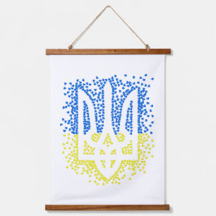 Ukrainisches Emblem trident tryzub zerstreut Herze Wandteppich Mit Holzrahmen