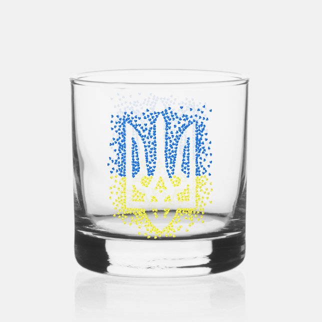 Ukrainisches Emblem trident tryzub zerstreut Herze Whiskyglas (Vorderseite)