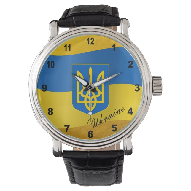 Ukrainisches Flag- und ukrainisches Emblem, Text ü Armbanduhr (Vorderseite)