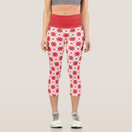 Ukrainisches Folk Geometric Muster Red Schwarz-wei Capri Leggings
