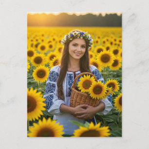 Ukrainisches Hübsches Mädchen Sonnenblumen Postkar Postkarte