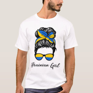 Ukrainisches Mädchen in Blau und Gelb, den Farben T-Shirt