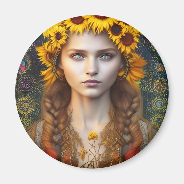Ukrainisches Mädchen von Amulets & Sonnenblumen Magnet (Vorne)
