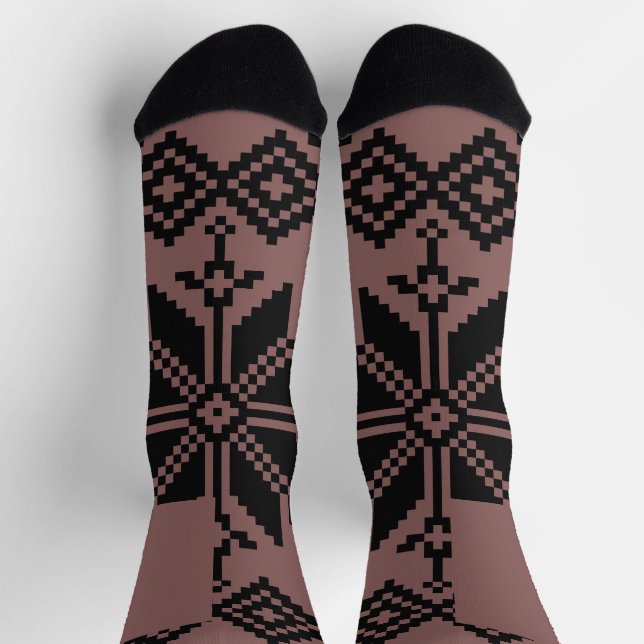 Ukrainisches Muster braun und schwarz Socken (Oben)
