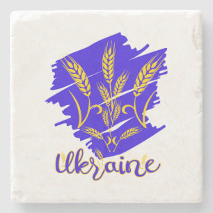 Ukrainisches Nationalsymbol tryzub aus Weizenohr Steinuntersetzer