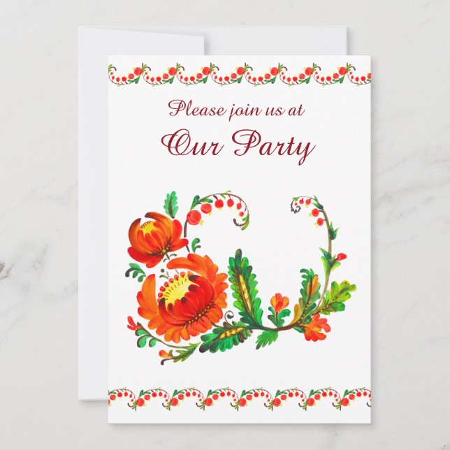 Ukrainisches Party Petrykivsky art Einladung (Vorderseite)