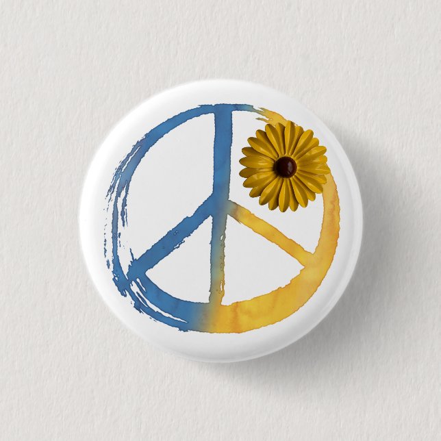 Ukrainisches PEACE Symbol Zeichen Sonnenblume Ukra Button (Vorderseite)