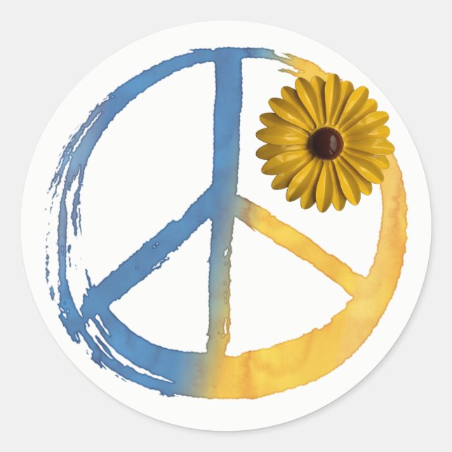 Ukrainisches PEACE Symbol Zeichen Sonnenblume Ukra Runder Aufkleber (Vorderseite)