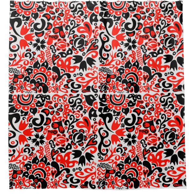 Ukrainisches Volkskunst-Blumenmuster Duschvorhang (Vorderseite)