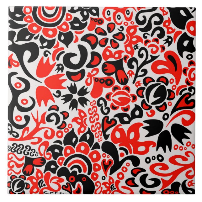 Ukrainisches Volkskunst-Blumenmuster  Fliese (Vorderseite)