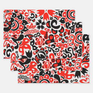 Ukrainisches Volkskunst-Blumenmuster Geschenkpapier Set