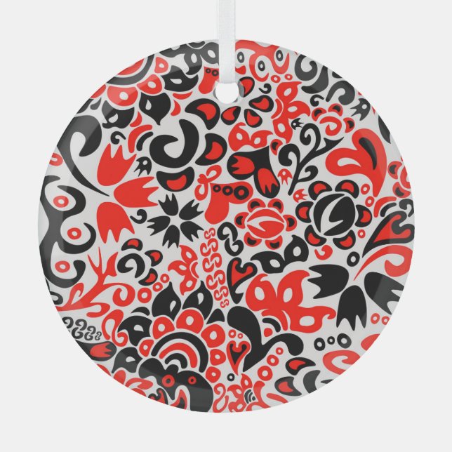 Ukrainisches Volkskunst-Blumenmuster Ornament Aus Glas (Vorderseite)