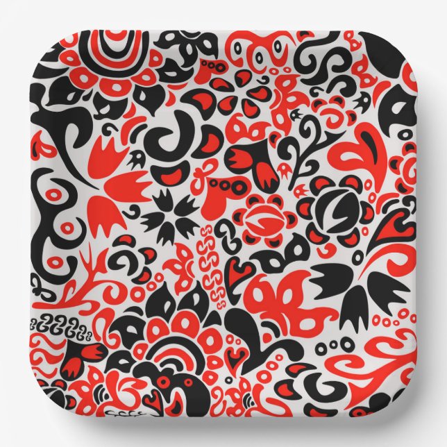 Ukrainisches Volkskunst-Blumenmuster Pappteller (Vorderseite)