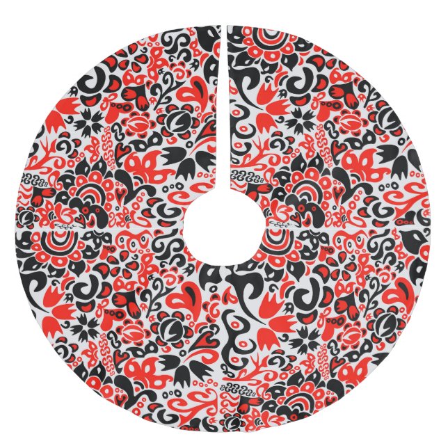 Ukrainisches Volkskunst-Blumenmuster Polyester Weihnachtsbaumdecke (Vorderseite)