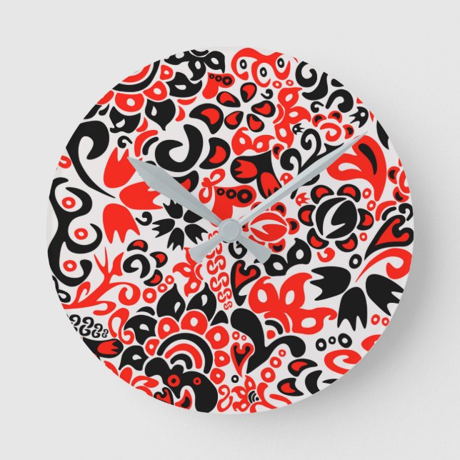 Ukrainisches Volkskunst-Blumenmuster Runde Wanduhr (Vorderseite)