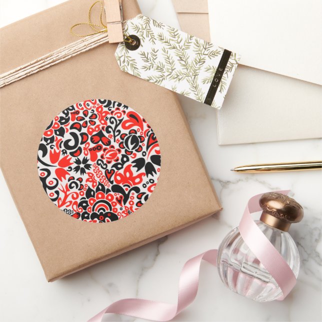 Ukrainisches Volkskunst-Blumenmuster Runder Aufkleber (Schenken)