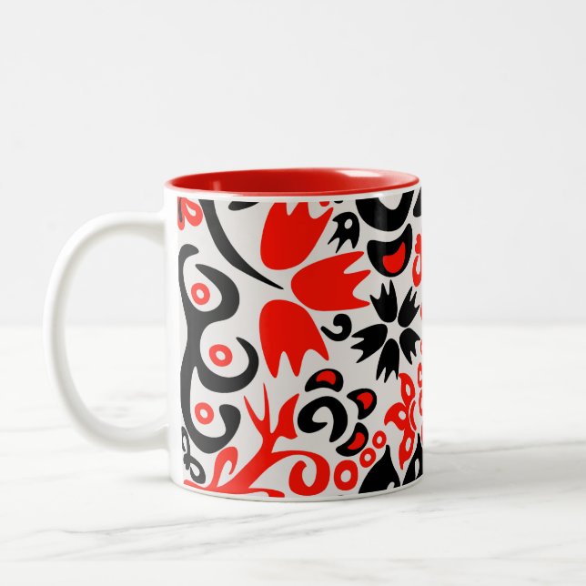 Ukrainisches Volkskunst-Blumenmuster Zweifarbige Tasse (Links)