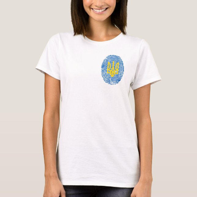 Ukrainisches Wappen auf Fingerabdruck-Hintergrund T-Shirt (Vorderseite)