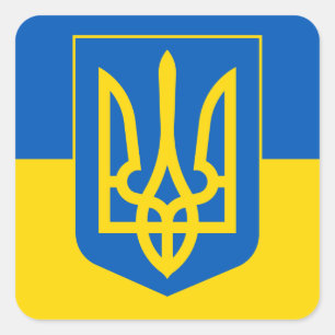 Ukrainisches Wappen. Dreizack. Truzyb. Blatt von Quadratischer Aufkleber