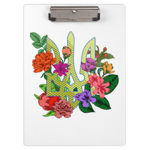 Ukrainisches Wappen Dreizack Tryzub blühende Blume Klemmbrett