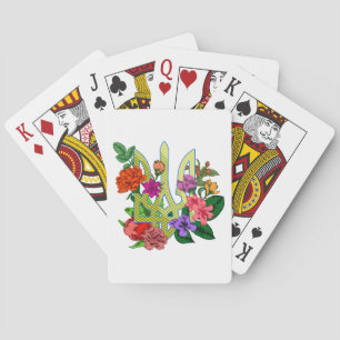 Ukrainisches Wappen Dreizack Tryzub blühende Blume Spielkarten