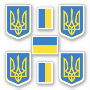 Ukrainisches Wappen / Trizub und Flaggenaufkleber Aufkleber