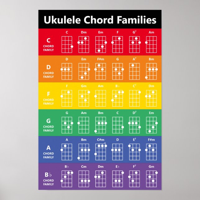 Ukulele Akkord Familien Rainbow/White Fun Referenz Poster (Vorne)