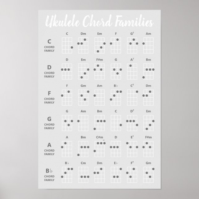 Ukulele Akkord Familien Referenz Graustufen Poster (Vorne)