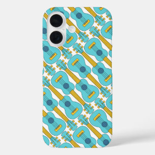 Ukulele Blau und Weiß Muster iPhone 16 Hülle