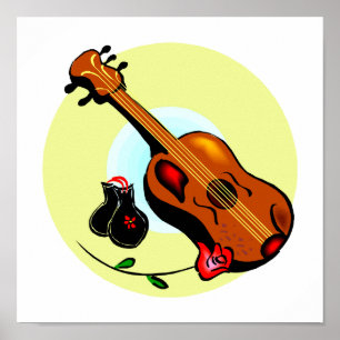 Ukulele Castanets Rose Design Graphic Musical Poster