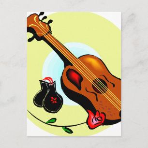 Ukulele Castanets Rose Design Graphic Musical Postkarte