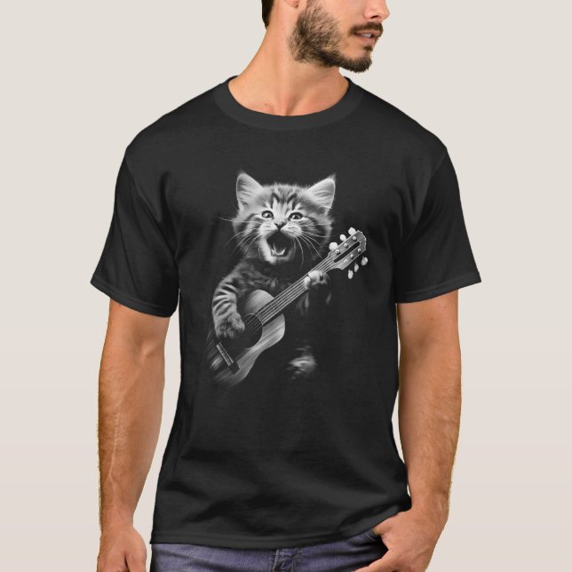 Ukulele Cat Niedlich Cat Playing 6 Streicher Gitar T-Shirt (Vorderseite)