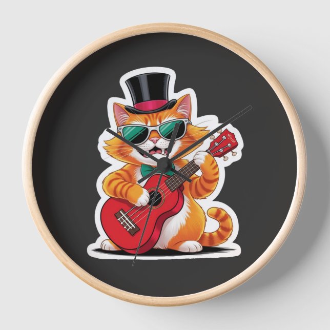 Ukulele Cat Serenade Uhr (Vorderseite)
