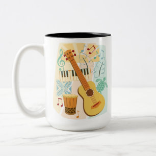 Ukulele Collage Zweifarbige Tasse