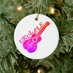 Ukulele Farbiger Text und Bild Keramik Ornament
