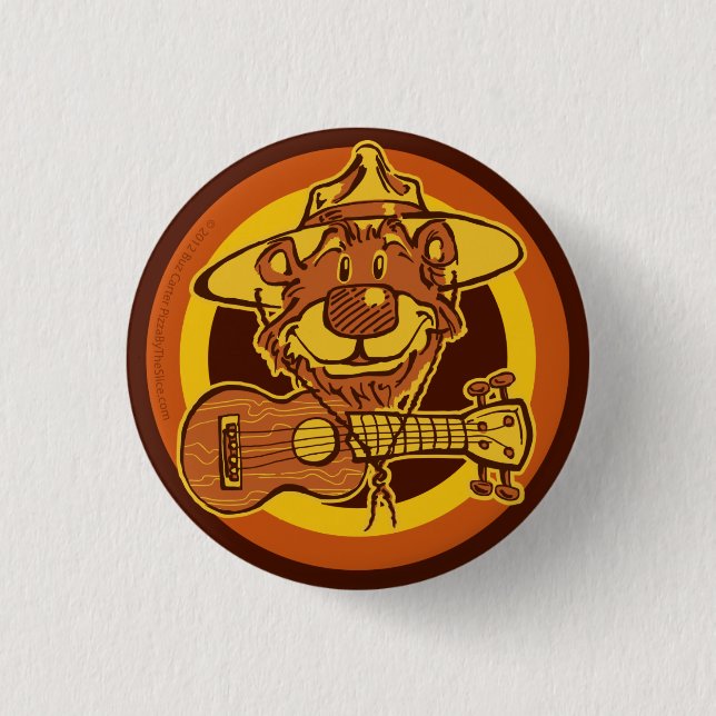 Ukulele-Förster-"Bär + Uke" Cartoon Mini-Knopf Button (Vorderseite)
